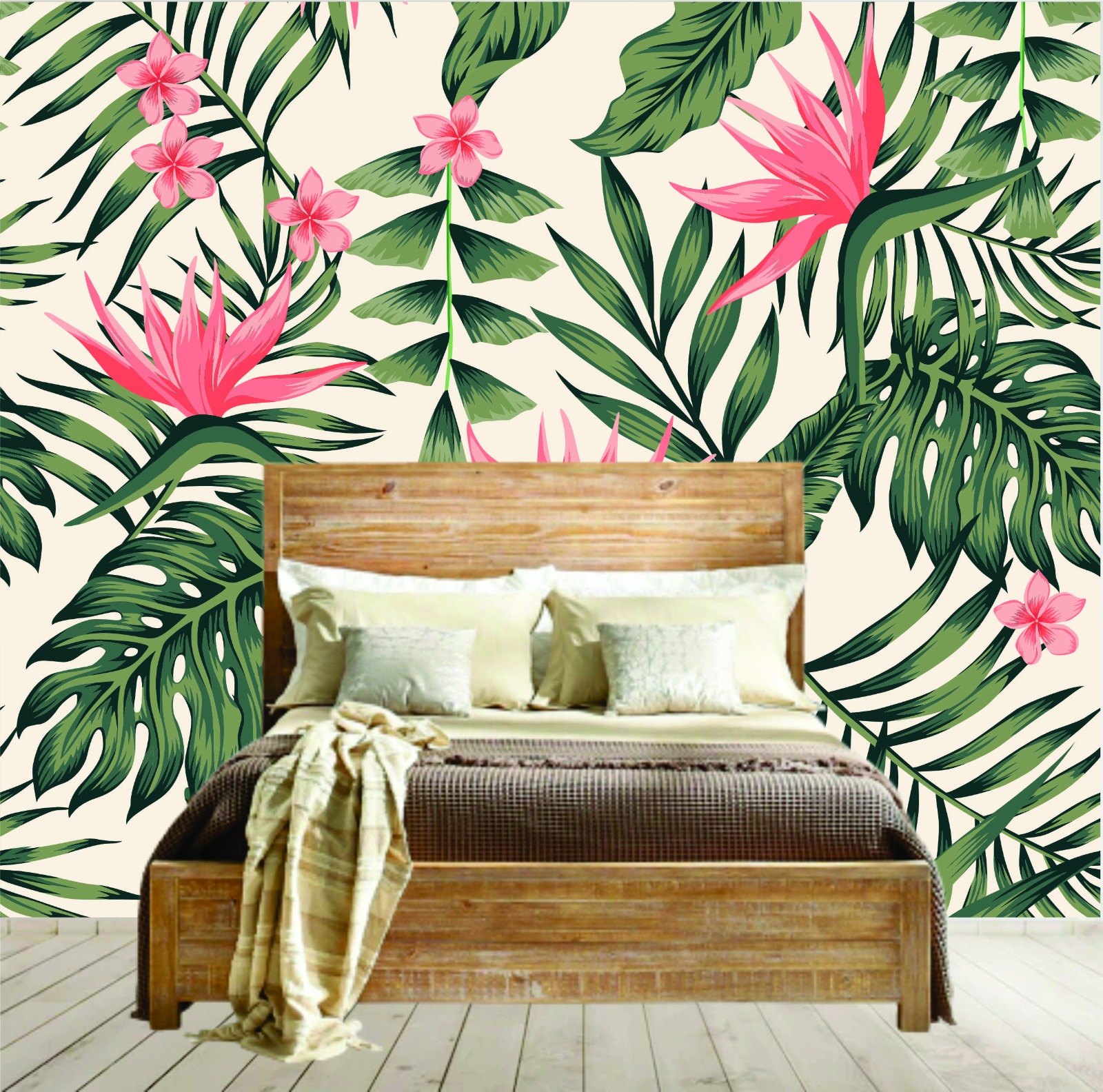 Vinilos impresos Murales diseño Hojas tropicales con flor