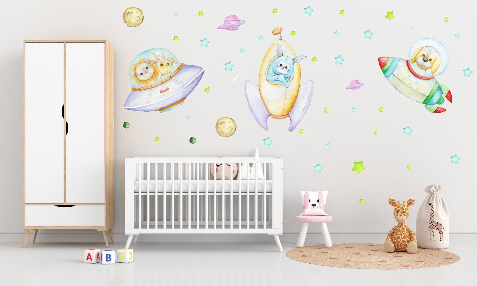 Vinilo Decorativo Animales del espacio Infantil Sticker Full color