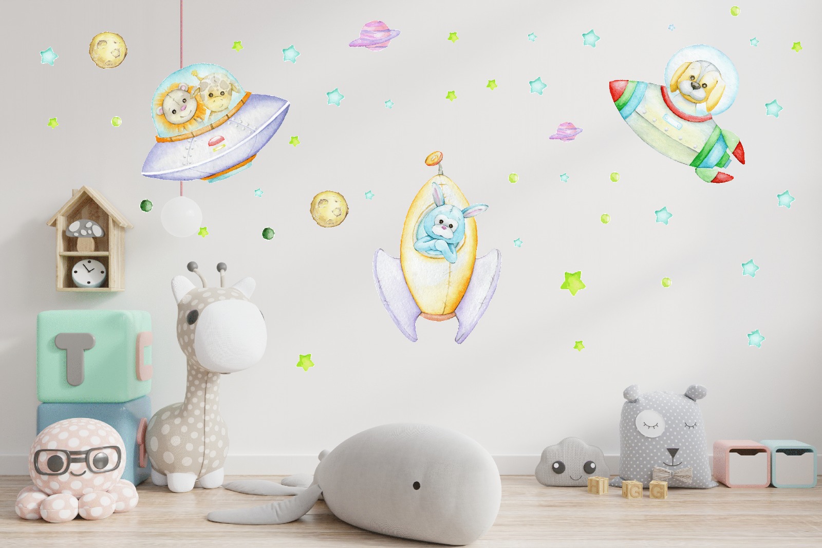 Vinilo Decorativo Animales del espacio Infantil Sticker Full color - Imagen 2