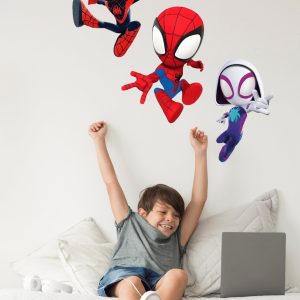 Vinilo Pared decorativo Infantil Individual Figura Spiderman sus increíbles amigos Saltando 80x40