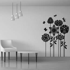 Vinilo Sticker 1 color Decorativo de corte Flores primavera 90x60