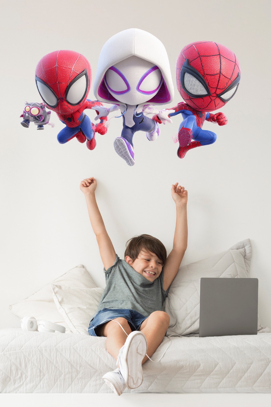 Vinilo Pared decorativo Infantil Individual Figura Spiderman sus increíbles amigos Saltando 80x50 - Imagen 3