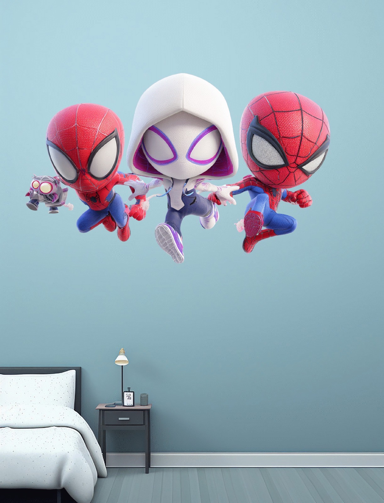 Vinilo Pared decorativo Infantil Individual Figura Spiderman sus increíbles amigos Saltando 80x50 - Imagen 2