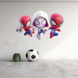 Vinilo Pared decorativo Infantil Individual Figura Spiderman sus increíbles amigos Saltando 80x50