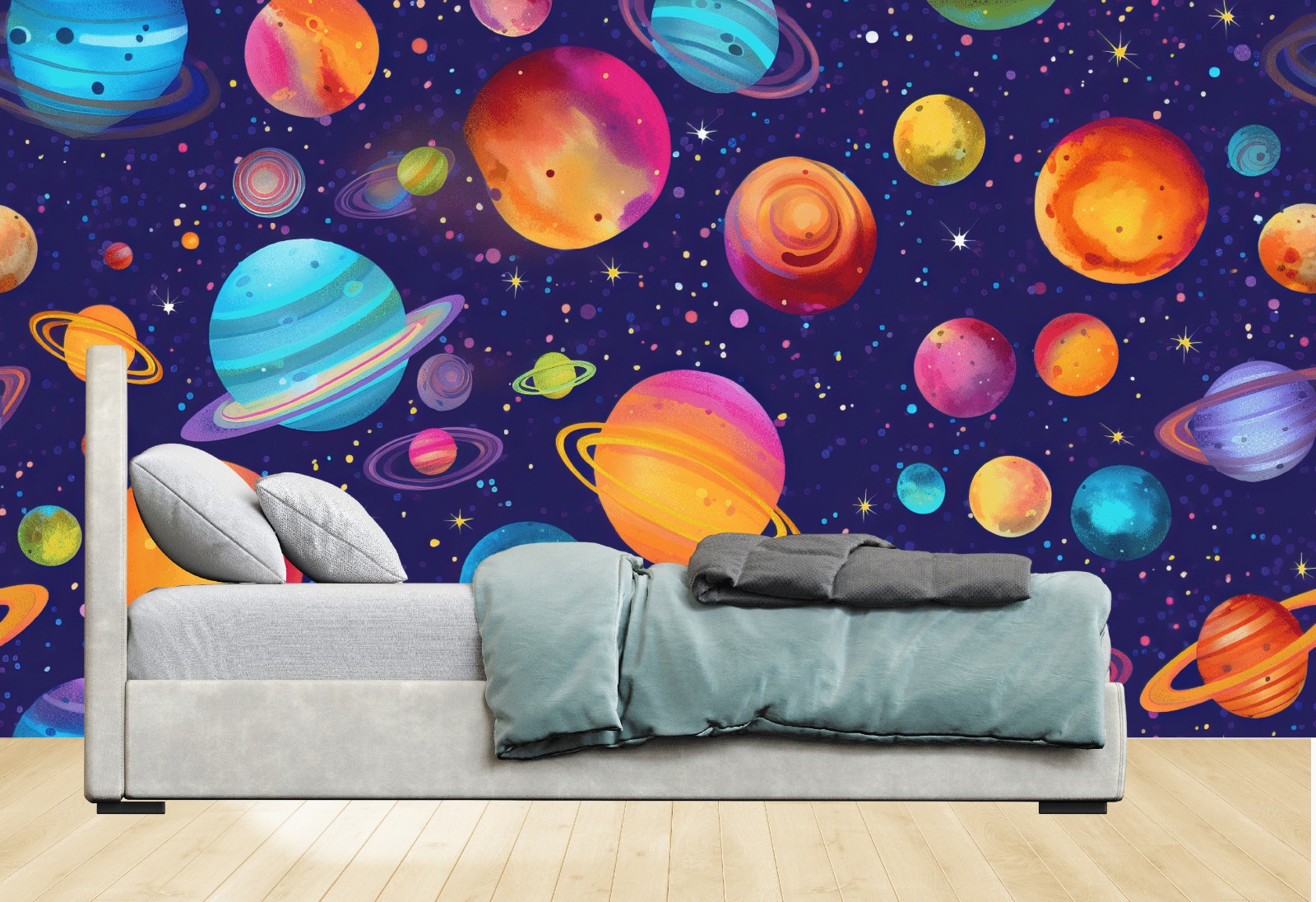 Vinilos Sticker Full color Murales diseño Galaxia con planetas