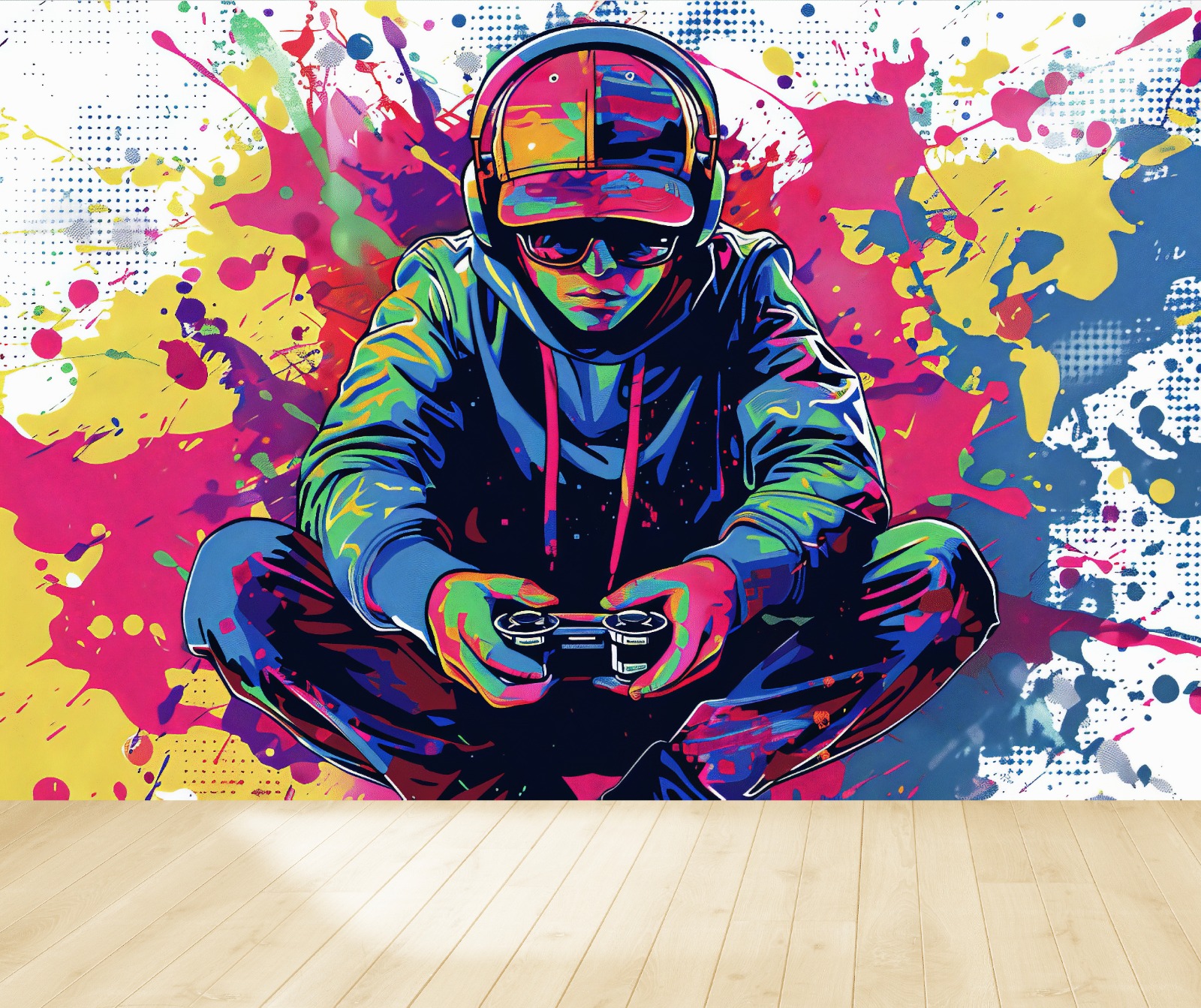 Vinilo Sticker Full color Murales diseño Gamer Jugador Gafitti