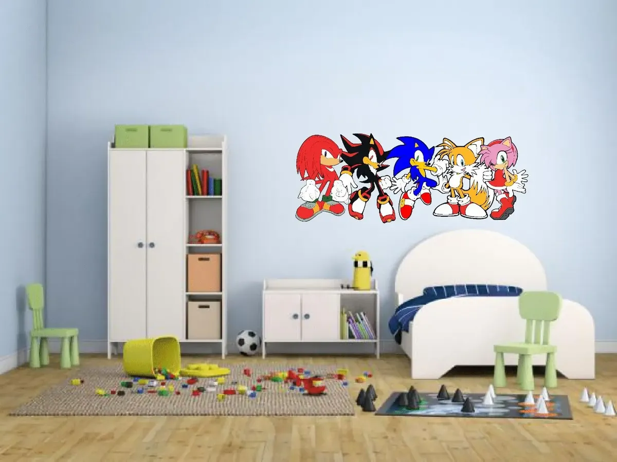 Vinilos Infantil Sonic decorativo Pared 1mx40cm con amigos