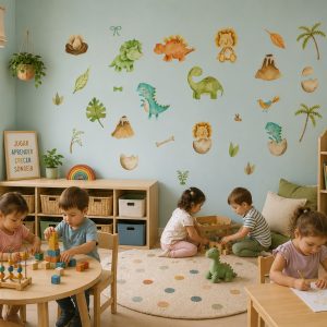 Vinilo Infantil Dinosaurios Sticker Full color Infantiles1m X 60cm acuerela