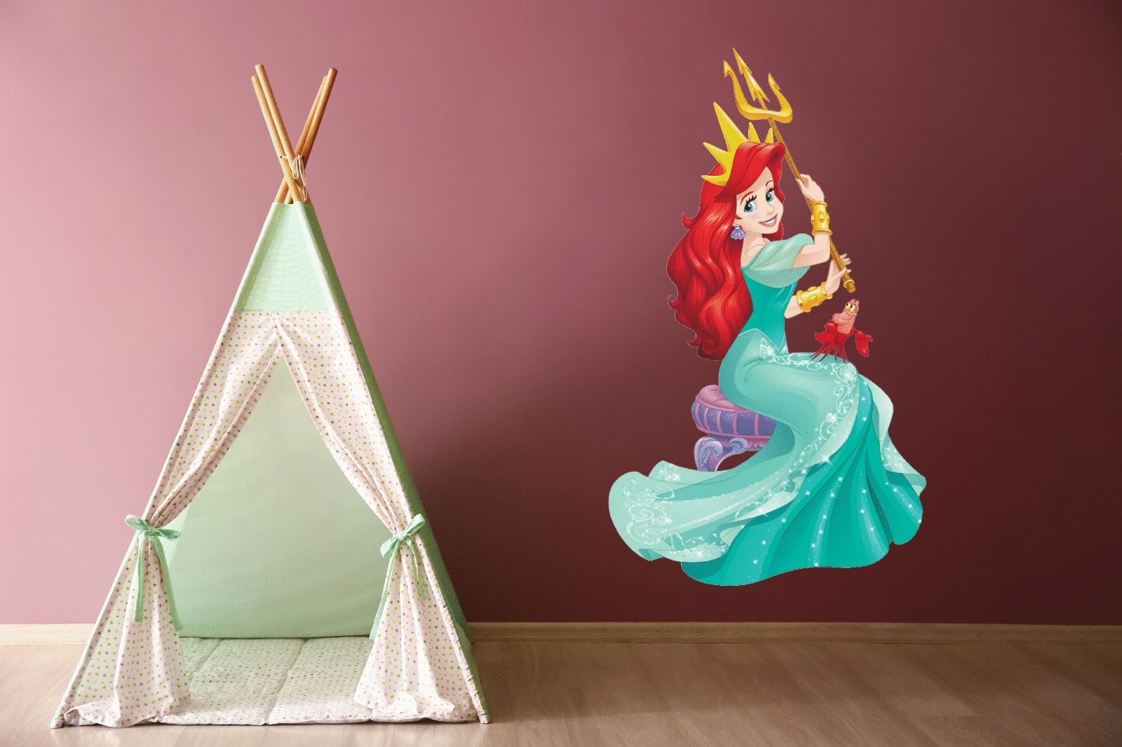 Vinilo Sticker Full color Infantil decorativo La sirenita Ariel con Tridente - Imagen 2