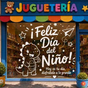 Vinilo Sticker un color Decorativo Feliz Día Del Niño Vidriera Pared 60x60cm Dinosaurio