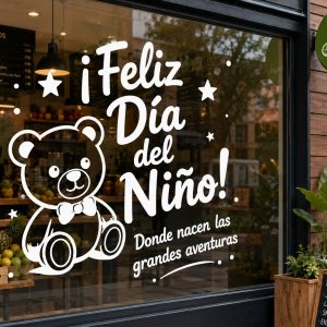 Vinilo Sticker un color Decorativo Feliz Día Del Niño Vidriera Pared 60x60cm Oso