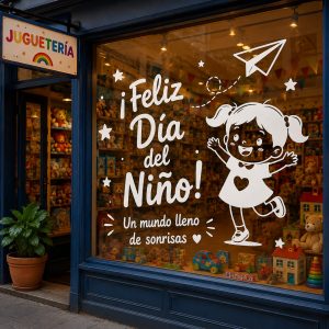 Vinilo Sticker un color Decorativo Feliz Dia Del Niño Vidriera Pared 65x60cm Niña feliz