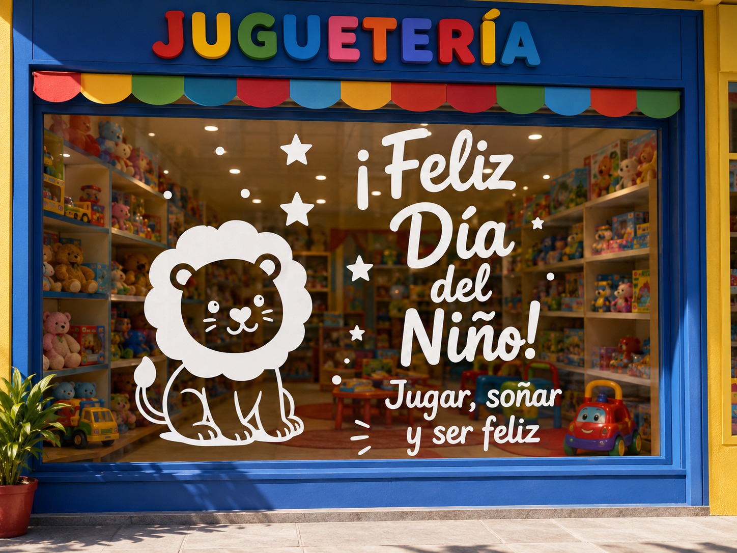 Vinilo Sticker un color Decorativo Feliz Mes Del Niño Vidriera Pared 70x60cm Leon