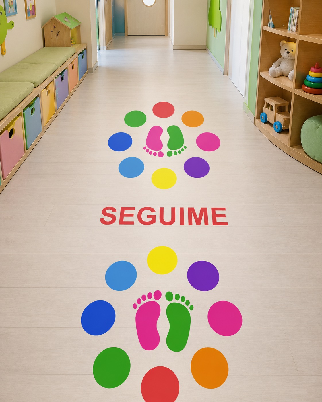Vinilos Sticker Infantil JUego de Piso Segui mis pasos Antideslizante Sensorial 140x60cm