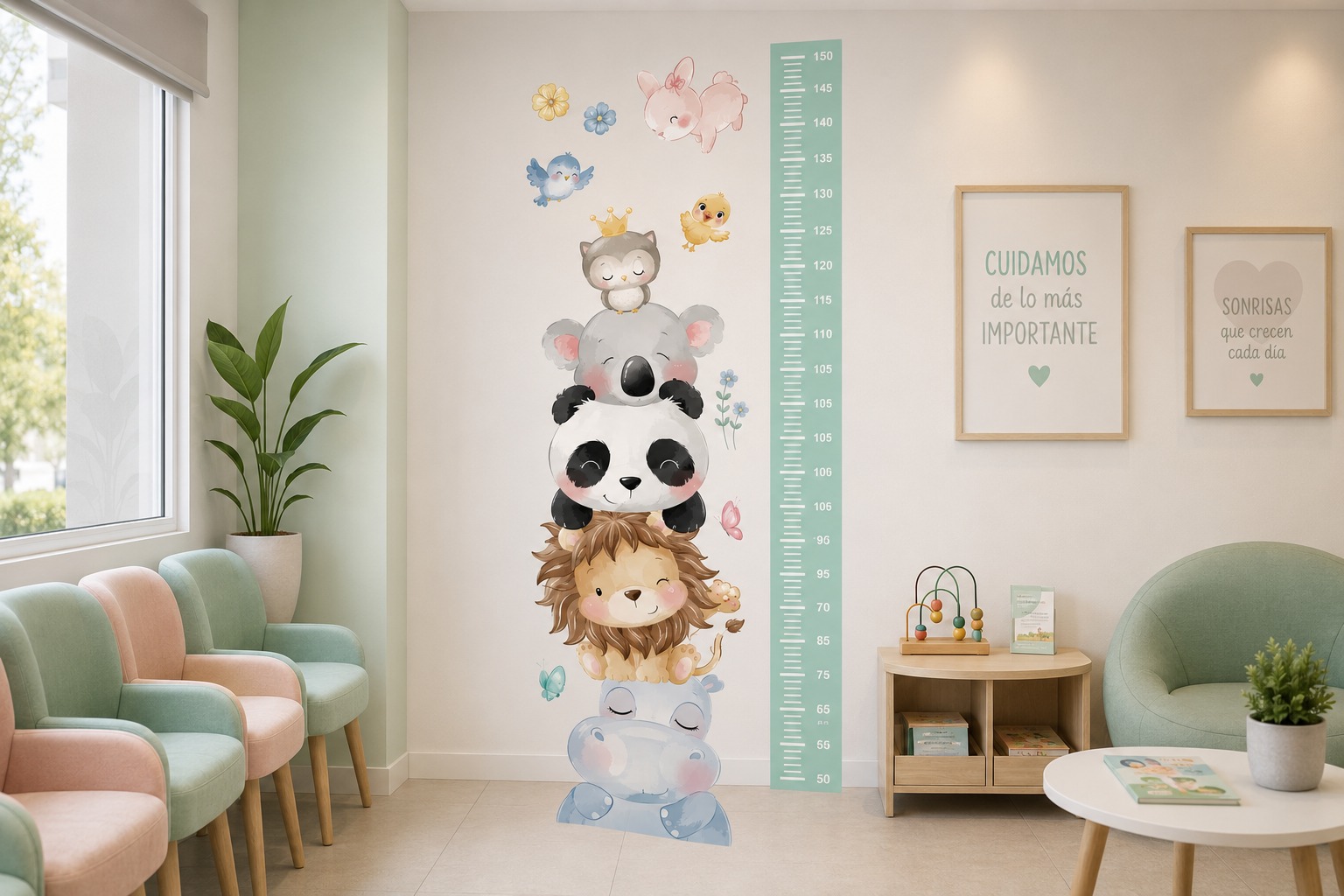 Vinilo Sticker Infantil decorativo Regla Medidor Animales de la selva 105x40