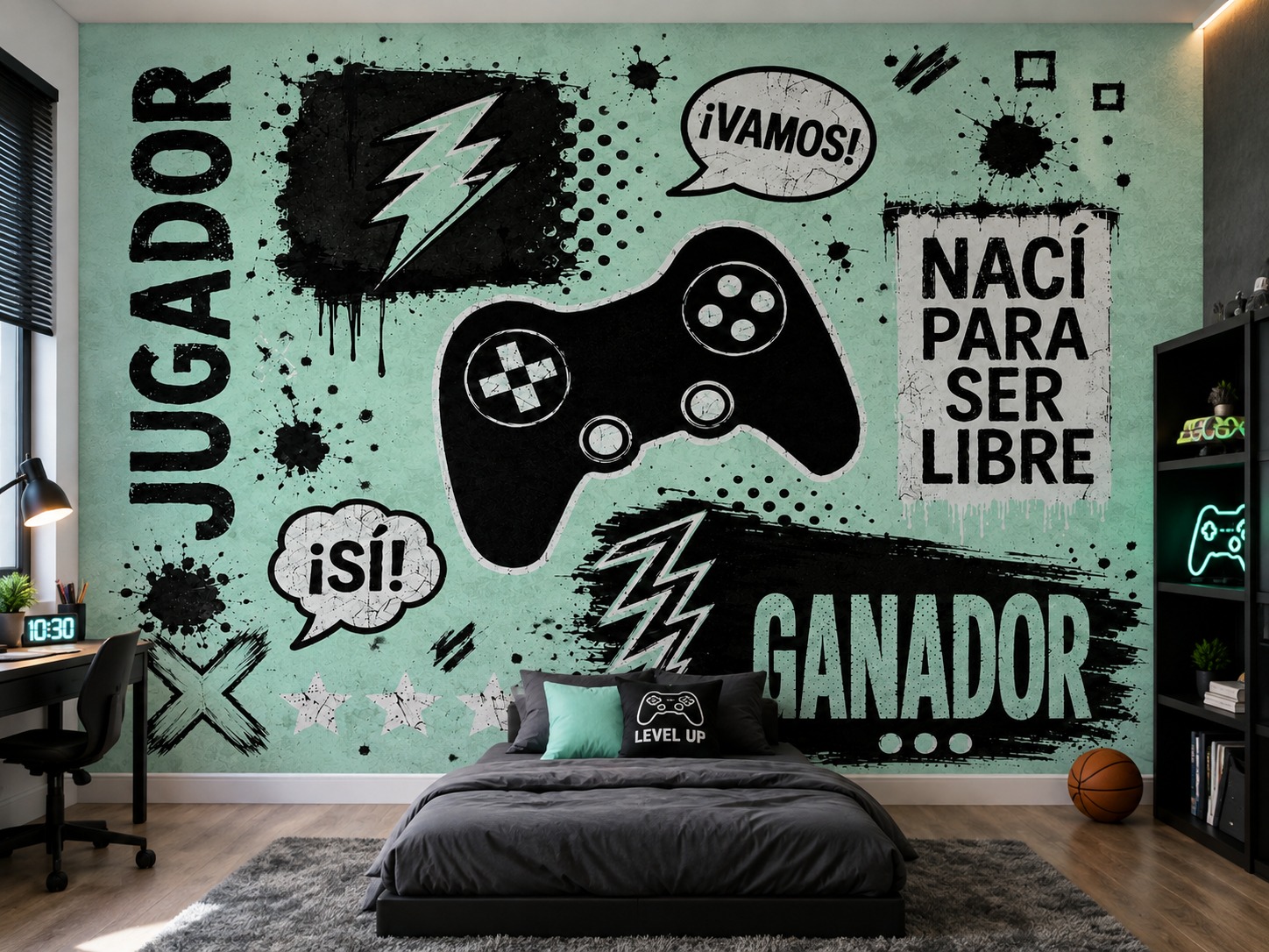 Vinilos Sticker Full Color Murales diseño Gamer color Aqua - Imagen 3