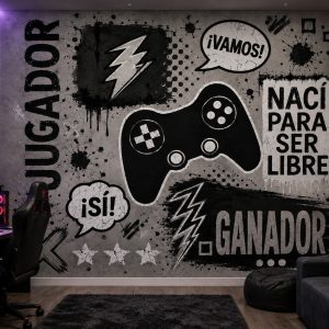 Vinilos Sticker Full Color Murales diseño Gamer color Gris