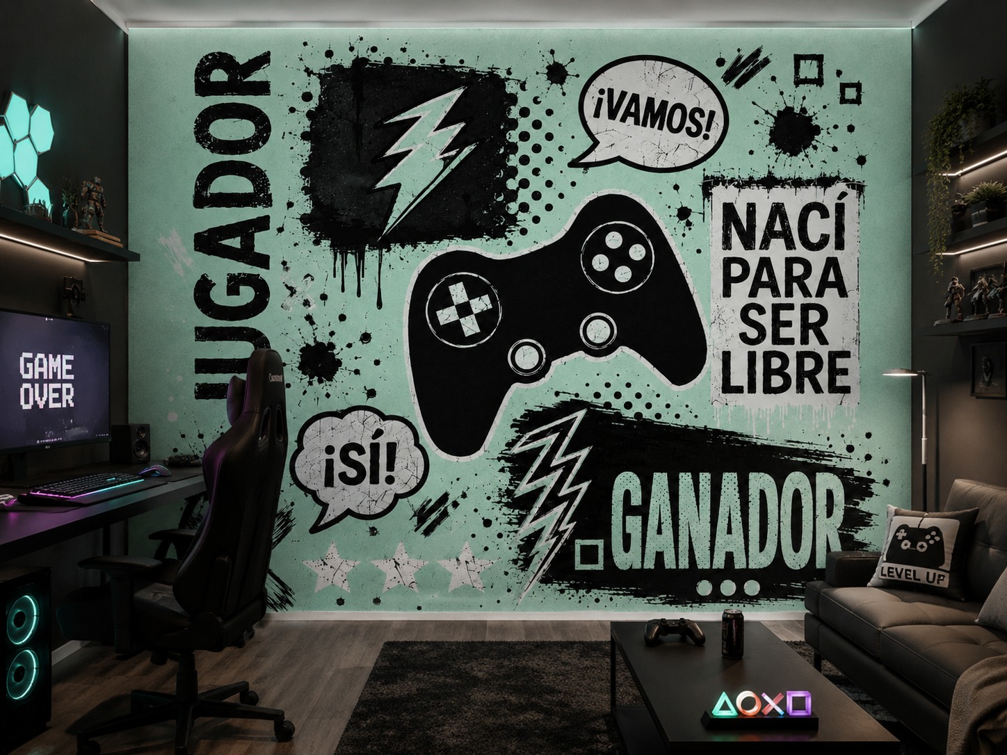 Vinilos Sticker Full Color Murales diseño Gamer color Aqua
