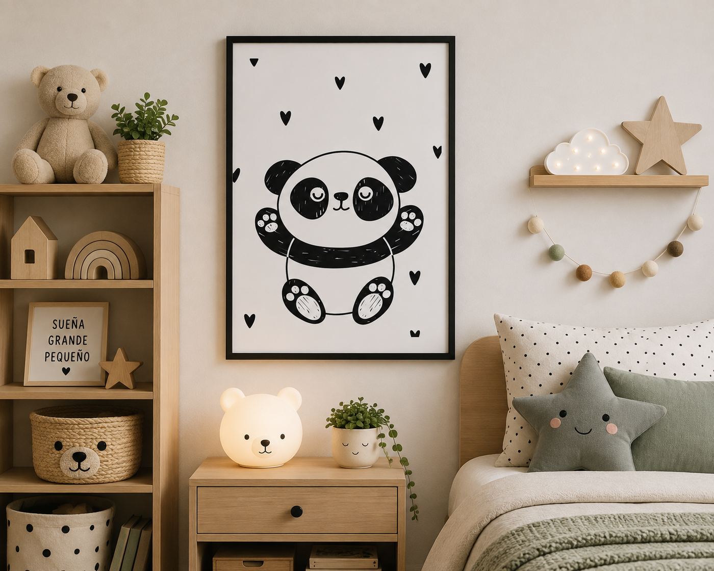 Cuadros de Oso Panda Corazones feliz