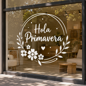 Vinilo Sticker un color Decorativo Primavera Vidriera Pared 60x60cm "Hola Primavera"