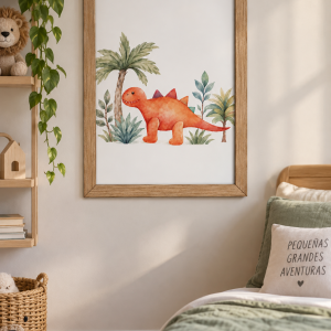 Cuadros Dino Saurio Estegosaurio Naranja Fondo Blanco