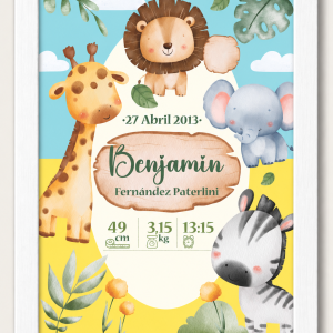Cuadros de nacimiento Personalizados Selva Colores