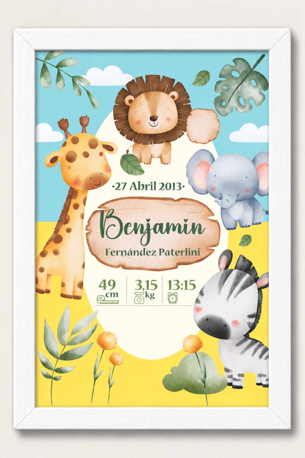 Cuadros de nacimiento Personalizados Selva Colores