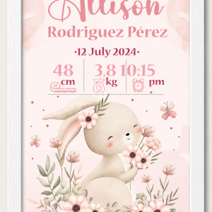Cuadros de nacimiento Personalizados Coneja con flores