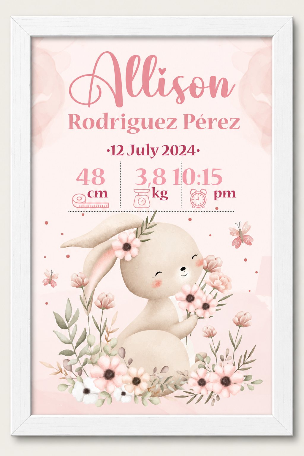 Cuadros de nacimiento Personalizados Coneja con flores