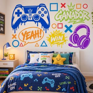 Vinilo Infantil Impreso Decorativo Gamer Ganador Yeah 1m x60cm