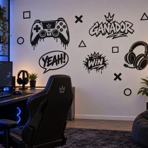 Vinilo Infantil Impreso Decorativo Gamer Ganador Yeah 1m x60cm 1 color