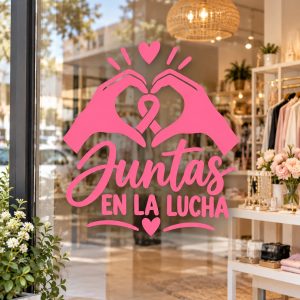 Vinilo Decorativo Octubre Rosa Para Vidrieras Comercios "Juntas en la Lucha" 60x60cm