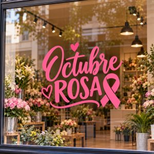 Vinilo Decorativo Octubre Rosa Para Vidrieras Comercios "Octubre Rosa" 70x60cm