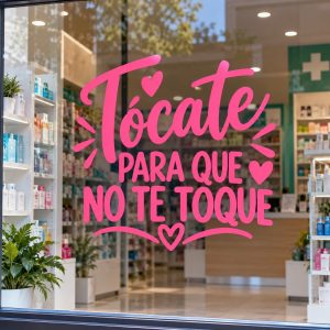 Vinilo Decorativo Octubre Rosa Para Vidrieras Comercios "Tocate para que no te toque" 60x60cm