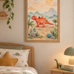 Cuadros Dino Saurio Estegosaurio Naranja Fondo Ilustrativo