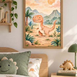 Cuadros Dino Saurio T-Rex Beige Ilustrado