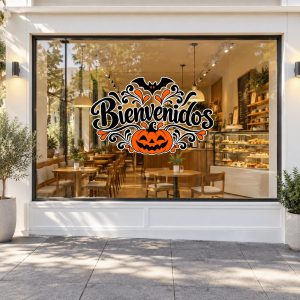 Vinilo Sticker un color Decorativo Vidriera bienvenidos Halloween 60x40 Cm
