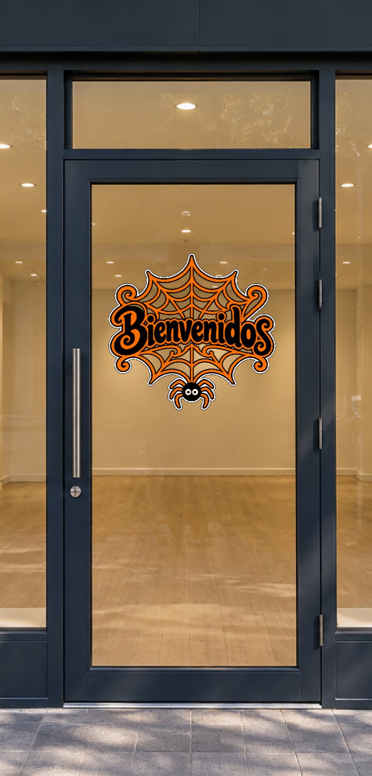 Vinilo Sticker un color Decorativo Vidriera bienvenidos Halloween Tela de Araña 60x40Cm - Imagen 3