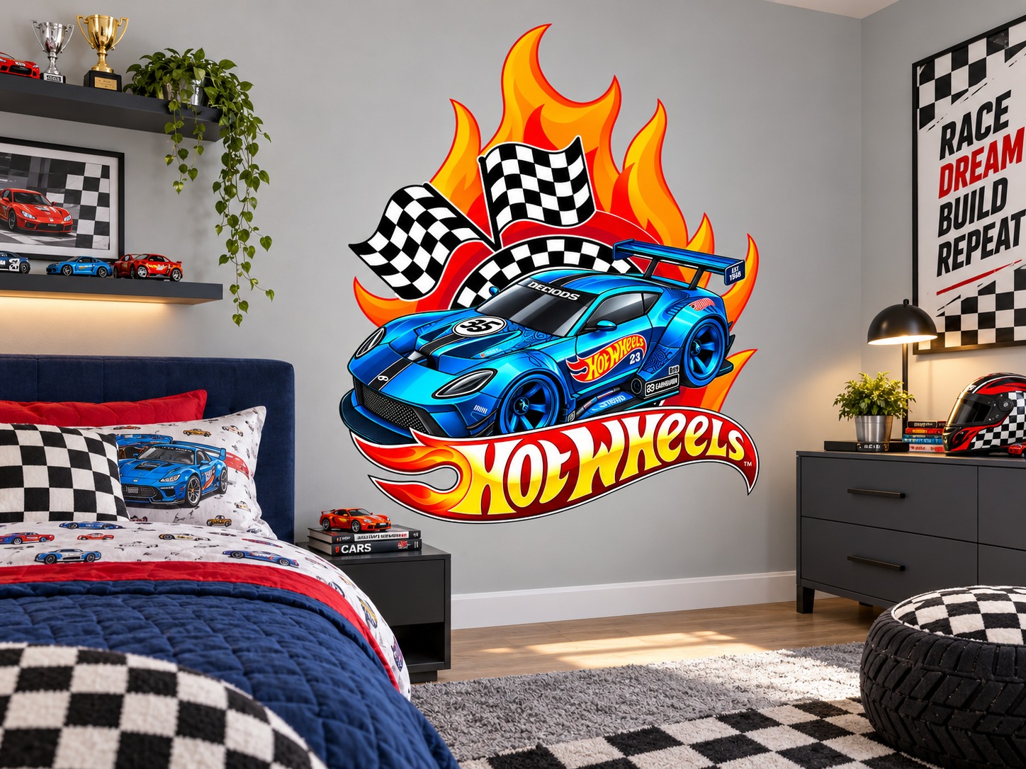Vinilo Sticker un color Decorativo Auto Hot Wheels en llamas - Imagen 2