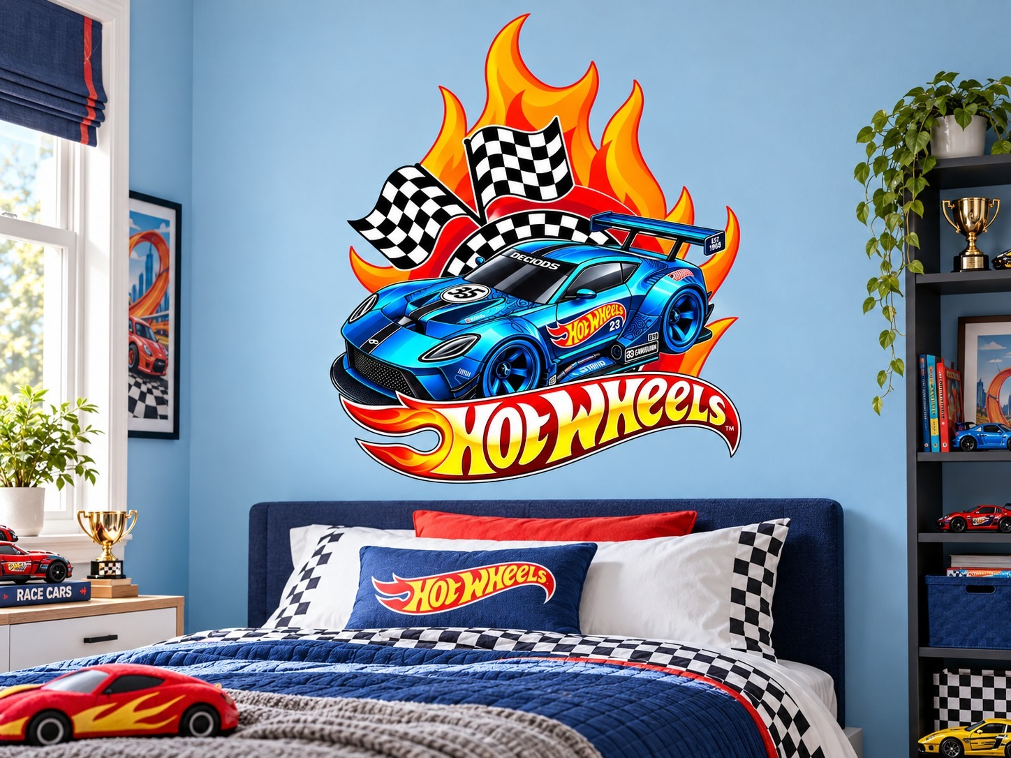 Vinilo Sticker un color Decorativo Auto Hot Wheels en llamas